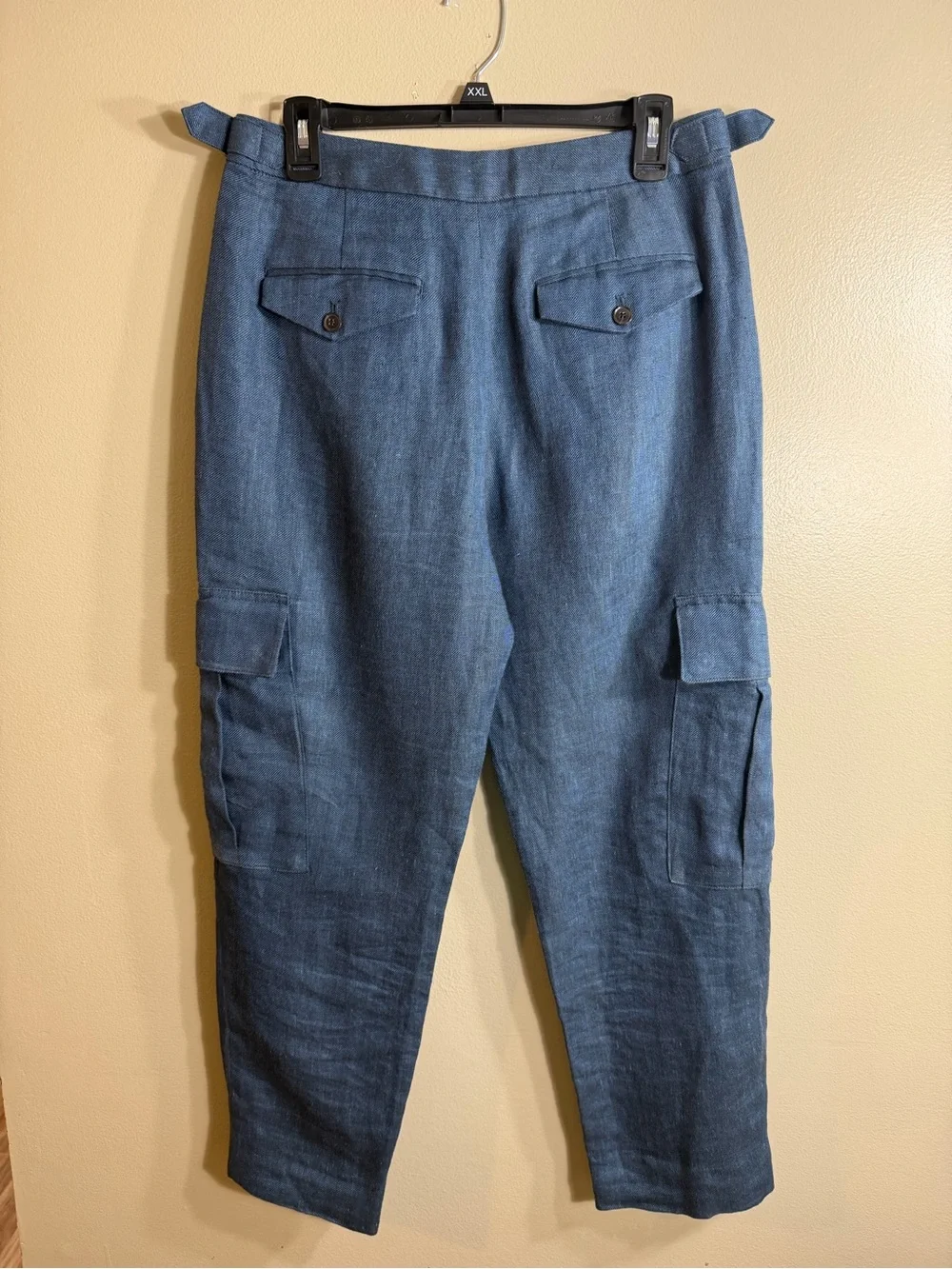 Banana Republic 100% Linen Cargo Pants Blue Utility Ankle Size 6